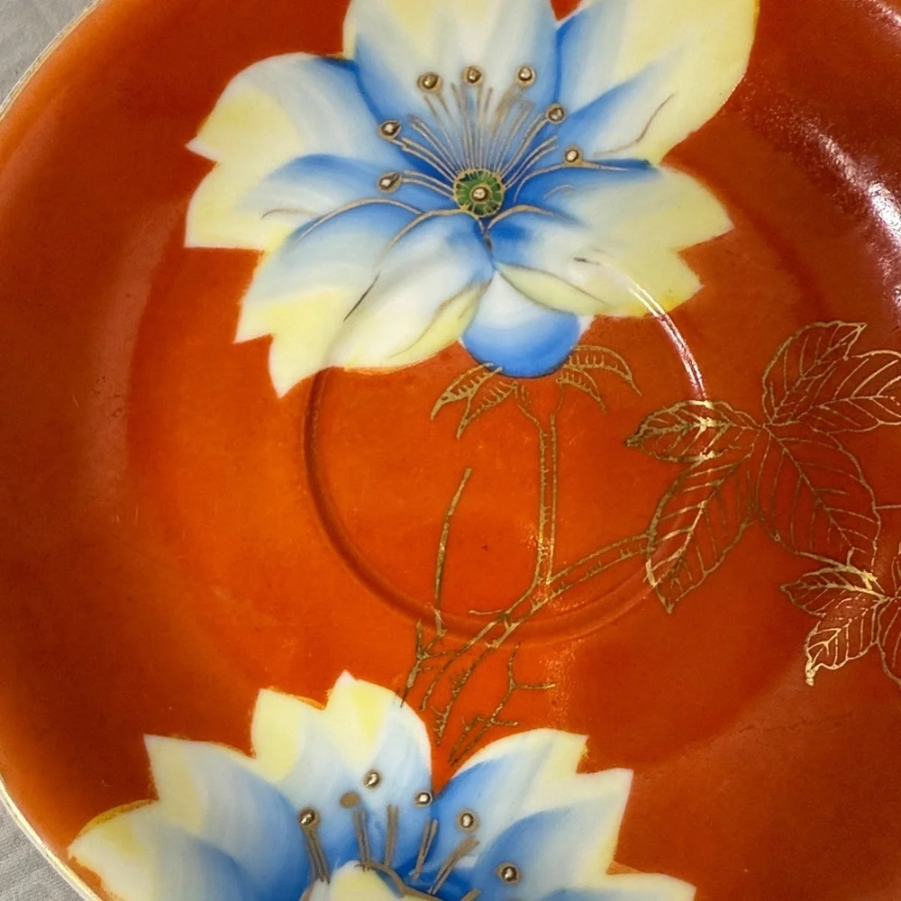 Vintage Handpainted Floral Teacup & Saucer  Porcelain Gold Detail Occupied Japan